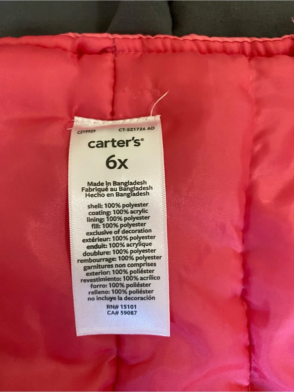 Carter's Girls Pink Insulated Snow Bib Pants Sz 6X